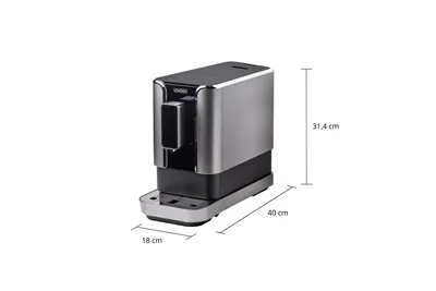Unold Kaffeevollautomat, Maße betragen 40 cm Höhe, 3,41 cm Tiefe und 18 cm Breite. 