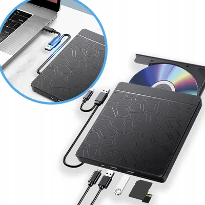 Immagine prodotto di Lettore/masterizzatore esterno per CD e DVD con hub SD, TF e USB 3.0 per laptop