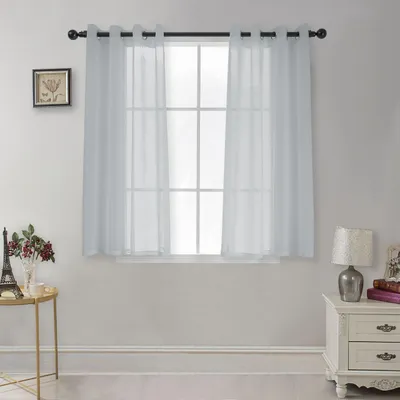 Voile-Gardinen 2er-Set, 140x145 cm, grau-blau, halbtransparent, Ösen