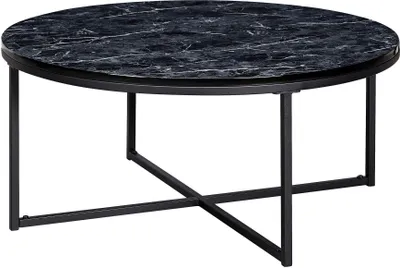Produktbild von FineBuy Design Couchtisch Marmor Optik Wohnzimmertisch Ø 80 cm Tisch Rund Metall