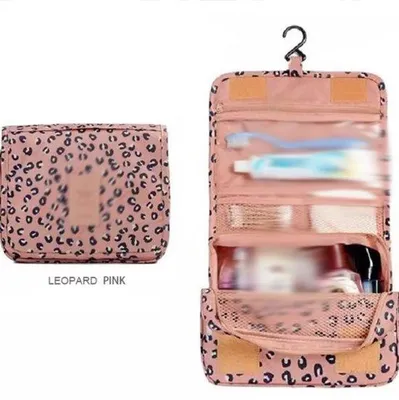 Image de Trousse de voyage rose à motif de lions, 42 × 24 × 8 cm, trousse de voyage à suspendre, trousse pour femme et homme, trousse de toilette, trousse de voyage avec sangle, trousse de voyage imperméable.