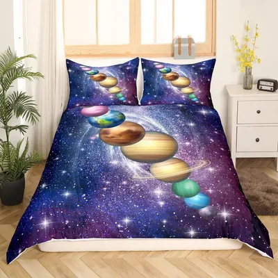 Zdjęcie produktu dla Komplet pościeli "Kosmos", rozmiar 135x200 cm, 2 sztuki, wielokolorowy, wykonany z mikrofibry
