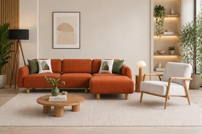 Produktbild von Polstergarnitur 4-Sitzer Sofa Sessel und Hocker in Weichem Stoff