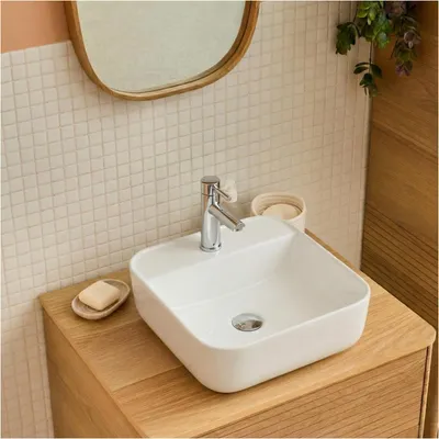 Image de Vasque à poser carrée en céramique blanche 39cm