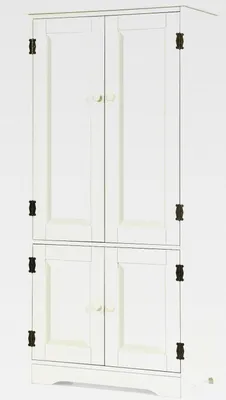 Produktbild von Mehrzweckschrank Vintage, Flurschrank mit verstellbarem Regal, Badschrank Wäscheschrank Holz, Aufbewahrungsschrank Landhausstil für Küche Wohnzimmer Schlafzimmer (Weiß)