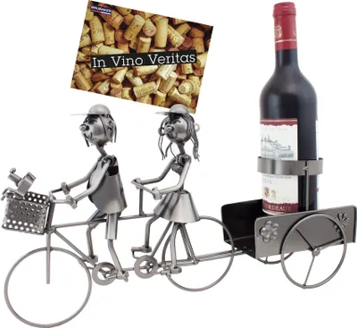 Produktbild von BRUBAKER Flaschenhalter Paar auf Tandem Fahrrad Metall Skulptur mit Geschenkkarte