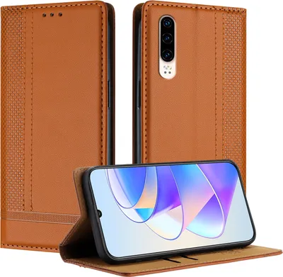Immagine prodotto di Custodia per Huawei P30 in pelle con funzione stand Brown