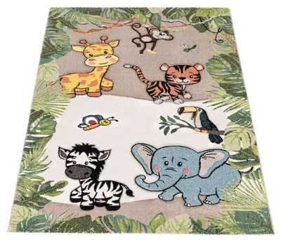 Produktbild von Paco Home Kinderteppich Kinderzimmer Dschungel Tiere Giraffe Löwe Affe Zebra 80x150 cm