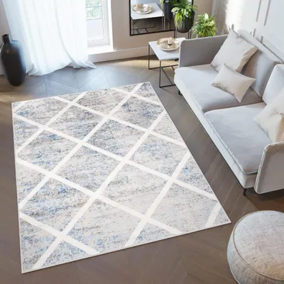 Image de Tapis VALLEY moderne à poils courts gris beige bleu salon 160 x 220 cm