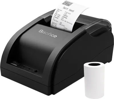 Obrázok produktu pre Bisofice Stolná 58mm termálna tlačiareň účteniek Drôtová tlačiareň čiarových kódov Pripojenie USB s 1 kotúčom papiera vnútri Podpora ESC príkazov Pripojenie pokladnice Kompatibilné s Windows Android pre Supermarket Store