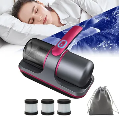 Produktbild von Handstaubsauger, Kabelloser Staubsauger für Betten, Sterilisierender Handstaubsauger, Milbenentfernung, 8000pa, Grau-Rot
