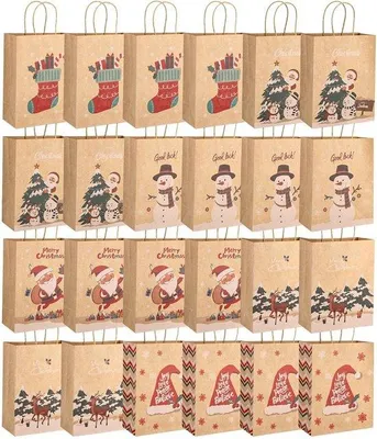 Produktbild von Famanu Geschenkbeutel Kraftpapier 24 Stück - Weihnachtsgeschenkbeutel & Festbeutel