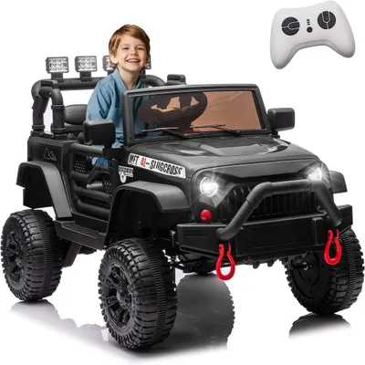 Produktbild von 2-Sitzer 12V Kinder Elektroauto mit FB, 4-Rad-Federung, BT-Lautsprecher, Musik, 3 Geschw., LED, Geschenk für Kinder 3+