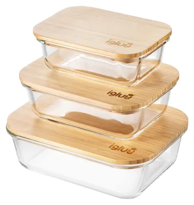 Produktbild von Igluu Meal Prep Boxen Glas mit Bambusdeckel (3er-Pack) – 370/640/1050ml