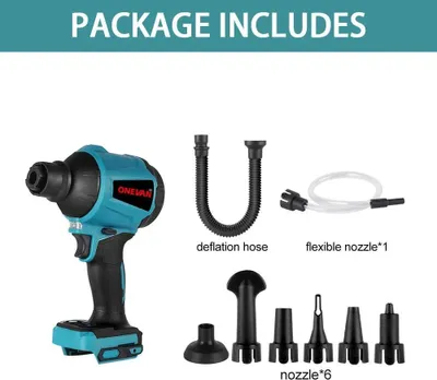 Produktbild von 5‑in‑1 Akku‑Gebläse - Staubsauger & Luftpumpe - 1000 W - 40.000 U/min - 5 Düsen - Ohne Akku - Blau
