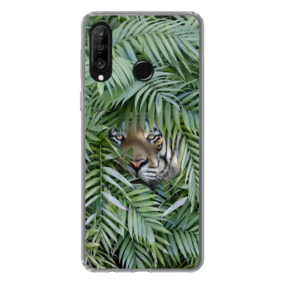 Produktbild von MuchoWow® Handyhülle Schutzhülle Hülle für Huawei P30 Lite Tiger - Blätter - Farn Silikon Softcase Handy Hülle - Handyhülle