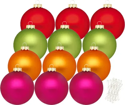 A collection of Christmas ornaments in various colors.
