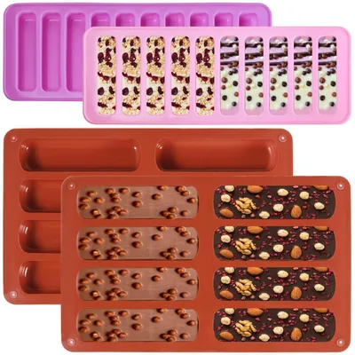 Produktbild von 4er Set Silikon Backform für Müsliriegel, Schokoriegel, Kekssticks, Energieriegel, Rechteckig, Antihaft, Wiederverwendbar