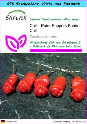 Produktbild von SAFLAX - Geschenk Set - Chili - Peter Peppers Penis Chili - 10 Samen - Mit Geschenk- / Versandbox, Versandaufkleber, Geschenkkarte und Anzuchtsubstrat - Capsicum annuum