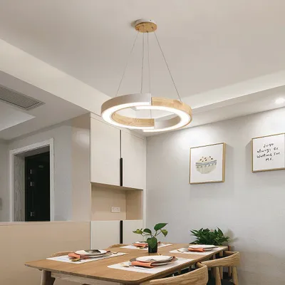 Obrázek produktu pro Designová stropní svítidla - Designová závěsná svítidla - IP20 - Bílý+dřevěný kryt - 32 Watt - 4000 Lumen - 3000K