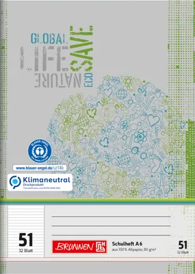 Produktbild von Brunnen Schulheft Recycling A6 liniert, Lin. 51, 32 Blatt