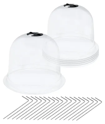 Produktbild von Mini Gewächshaus aus Kunststoff 23 cm - 6er Set - Pflanzglocke mit 18 Erdankern - Anzucht Haube für Saatgut, Stecklinge, Kräuter und Gemüse