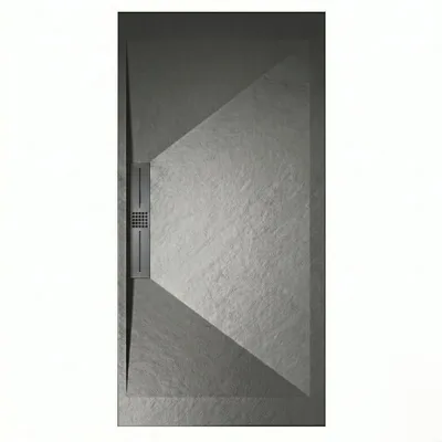 Produktbild von Mineralguss-Duschwanne extra flach EDIS Schieferoptik ANTHRAZIT 70x160 cm Edelstahl in gleicher Farbe Auslaufschutz in Farbe