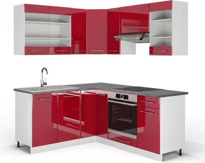 Produktbild von Eckküche Vicco Fame-Line Bordeaux Hochglanz/Weiß 190 x 60 cm , AP Anthrazit, Model 42743