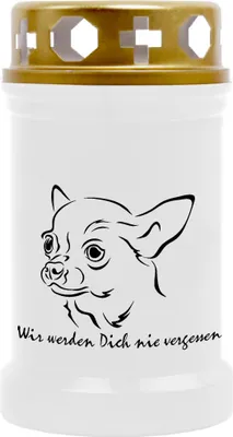 Produktbild von Grabkerze Weiß, Brenndauer: 40 Stunden, Motiv: Chihuahua