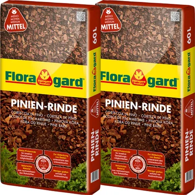 Produktbild von Floragard Mulch Pinienrinde 15-25 mm 2x60 L - mittel - dekorativer Bodenbelag - unterdrückt Unkrautwuchs - naturbelassen - 120 L