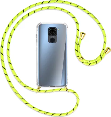 Produktbild von Handykette Backcover-Schutzhülle mit Band (Metall goldfarben) für Xiaomi Redmi Note 9 / 10X 4G - neongelb