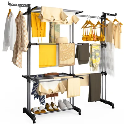 Produktbild von VOUNOT® 4 Ebenen Wäscheständer Ausziehbar, 190x64x170cm Schwarz-Grau