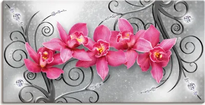 Produktbild von ARTland Leinwandbild rosa Orchideen auf Ornamenten Größe: 150x75 cm