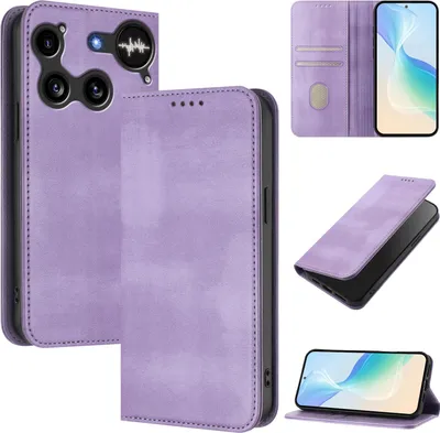Immagine prodotto di Custodia per telefono cellulare per Nulla Phone 3, vintage in pelle RFID protezione carta titolare stand funzione magnetica flip cover viola