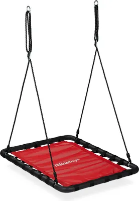 Produktbild von Relaxdays Eckige Netzschaukel für Kinder & Erwachsene, Outdoor, 100 kg Traglast, 103x77 cm (BxT), Rot, aus Stahl, Kunststoff, Schaumstoff, mit gepolstertem Rahmen