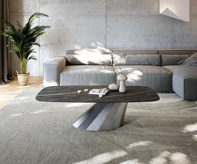 Produktbild von DELIFE Couchtisch Edge Boot 140x80 cm Keramik Laminam® Noir Desir Braun Parabi Metallic Silber