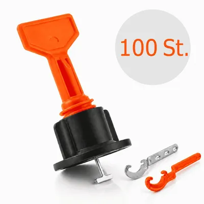 Produktbild von MidGard Nivelliersystem Fliesen-Verlegehilfe Mehrweg Nivellierset für Wand- und Bodenfliesen für Fugenbreiten 2 - 6 mm inkl. 4 speziellen Schlüssel aus Stahl und Kunststoff 100 Stk.
