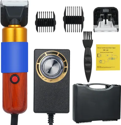A collection of items for carpet making, including a tufting clipper, speed controller, attachments, brush, and a carrying case.
