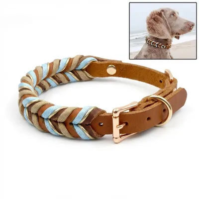 Produktbild von Handgeflochtenes Hundehalsband aus Echtleder - Premium Rindsleder, Größe M