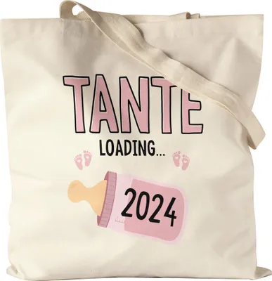 Produktbild von Tante Loading 2024 Jutebeutel Geschenk Werdende Tante Babynews mit Ladebalken Schwangerschaft Geschenkidee