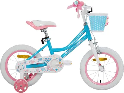 Productafbeelding van Kindermotorfiets voor meisjes, 14 inch (35 cm) – Met stabilisatorwielen, mandje, handrem en standaard – Blauw