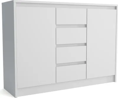 Produktbild von Kommode - mit 4 Schublade - mit 2 Tür - 112,5 x 82 x 35 cm B/H/T - Weiß - Moderne Sineboard - für Wohnzimmer - Schlafzimmer - Aston 2D4S