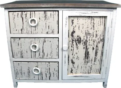 Produktbild von Holzkommode Holzschrank Kaiserbaumholz mit 3 Schubladen und Tür Vintage Design