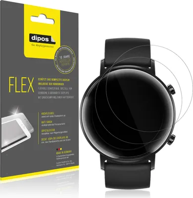 Produktbild von 2x Schutzfolie für Huawei Watch GT2 42mm Folie, 100% Displayabdeckung, dipos Flex