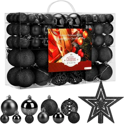 Productafbeelding van Kerstballen, kerstdecoratie, decoratieve zwarte ballen, set van 101 decoraties