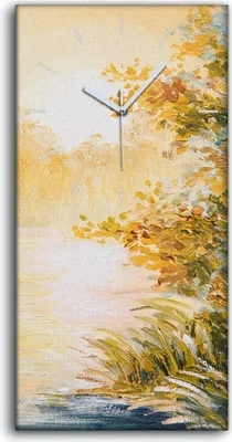 Produktbild von Wandbild Leinwand Bilder mit Uhr 30x60 Malerei Abstrakter See Wald Bäume Natur - weiße Hände