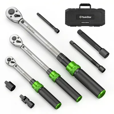 Immagine prodotto di Set di chiavi dinamometriche - Chiave dinamometrica meccanica - 8 pezzi - Precisione ±3% - Cricchetto a 72 denti - Scala doppia - Attacco da 0,64/0,95/1,27 cm