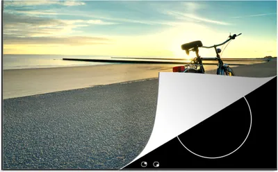 Produktbild von KitchenYeah© Herdabdeckplatte Nordsee - Fahrrad - Sonnenuntergang , 81x52cm, Küche Deko, Glaskeramikkochfeld Herdabdeckung, Abdeckplatte fùr Kochfeld