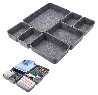 Lade-Organizer-Set, 7-teilig, Filz, Grau, für Kleidung & Accessoires