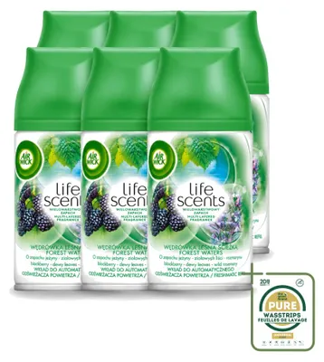 Zdjęcie produktu dla 6 sztuk wkładów zapachowych Air Wick Life Scents do dyfuzora Freshmatic – zapach Boswateren – pojemność 250 ml – zestaw ekonomiczny